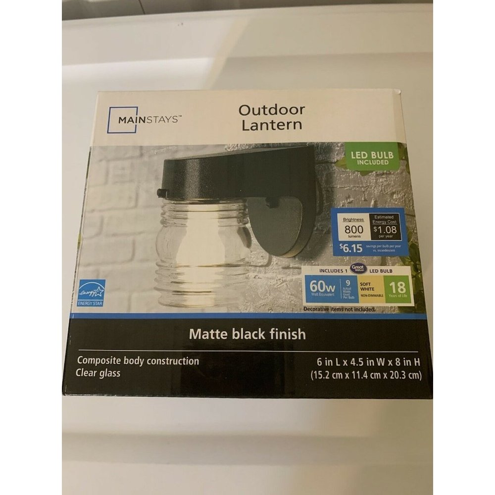 New mainstays Chapter Outdoor Lantern. Black Finish LED Bulb‎ Included